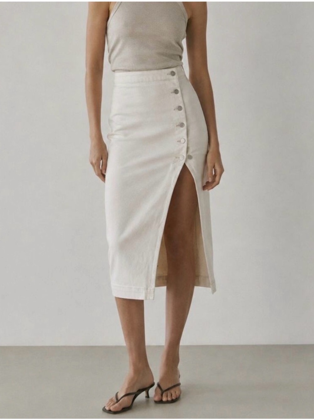 Free People Jasmine Denim Midi Skirt Button Slit Size 0